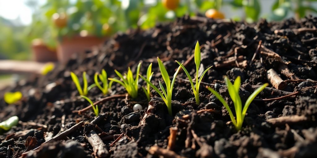 Grădină cu compost și legume proaspete
